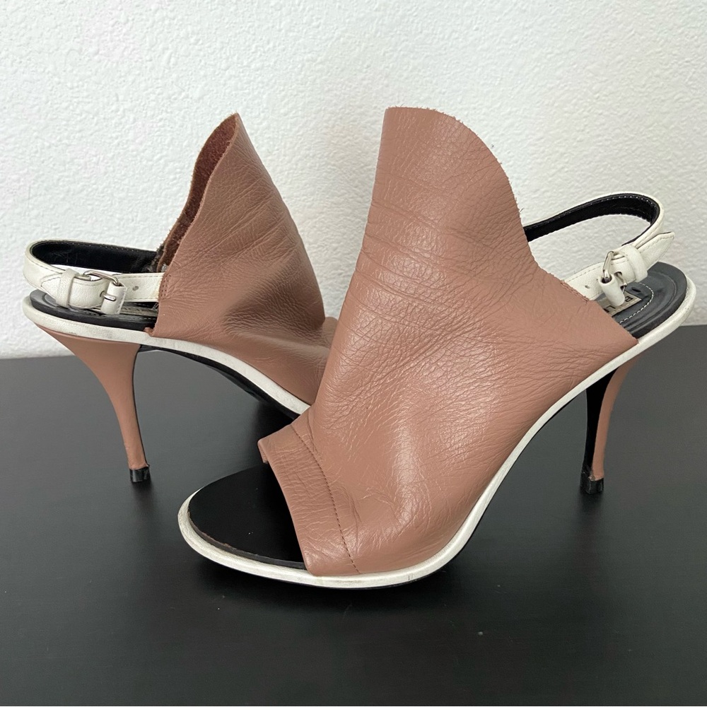 Balenciaga Beige Leather Glove Peep Open Toe Heels Sandals Size 38